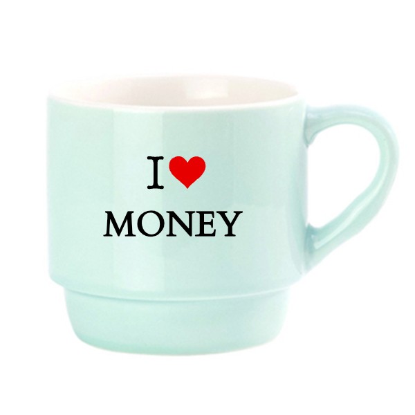 Stohovatelný porcelánový hrnek s potiskem I LOVE MONEY - MILUJI PENÍZE